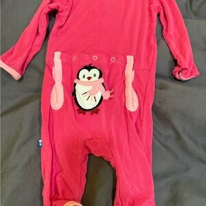 Kickee Pants Vibrant Pink Kids One Piece With Penguin